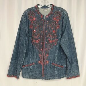 Chico’s Embellished Denim Jean Jacket Beaded Size 3 (XL) Western Boho